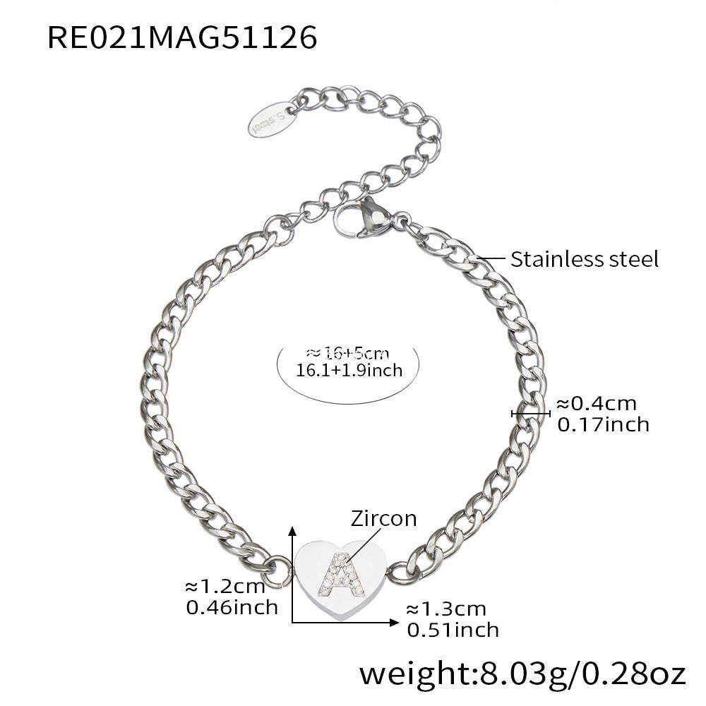 D관 - 스테인리스 스틸 하트 알파벳 큐빅 18K 도금 펜던트 목걸이 [RP021] 25.12-1