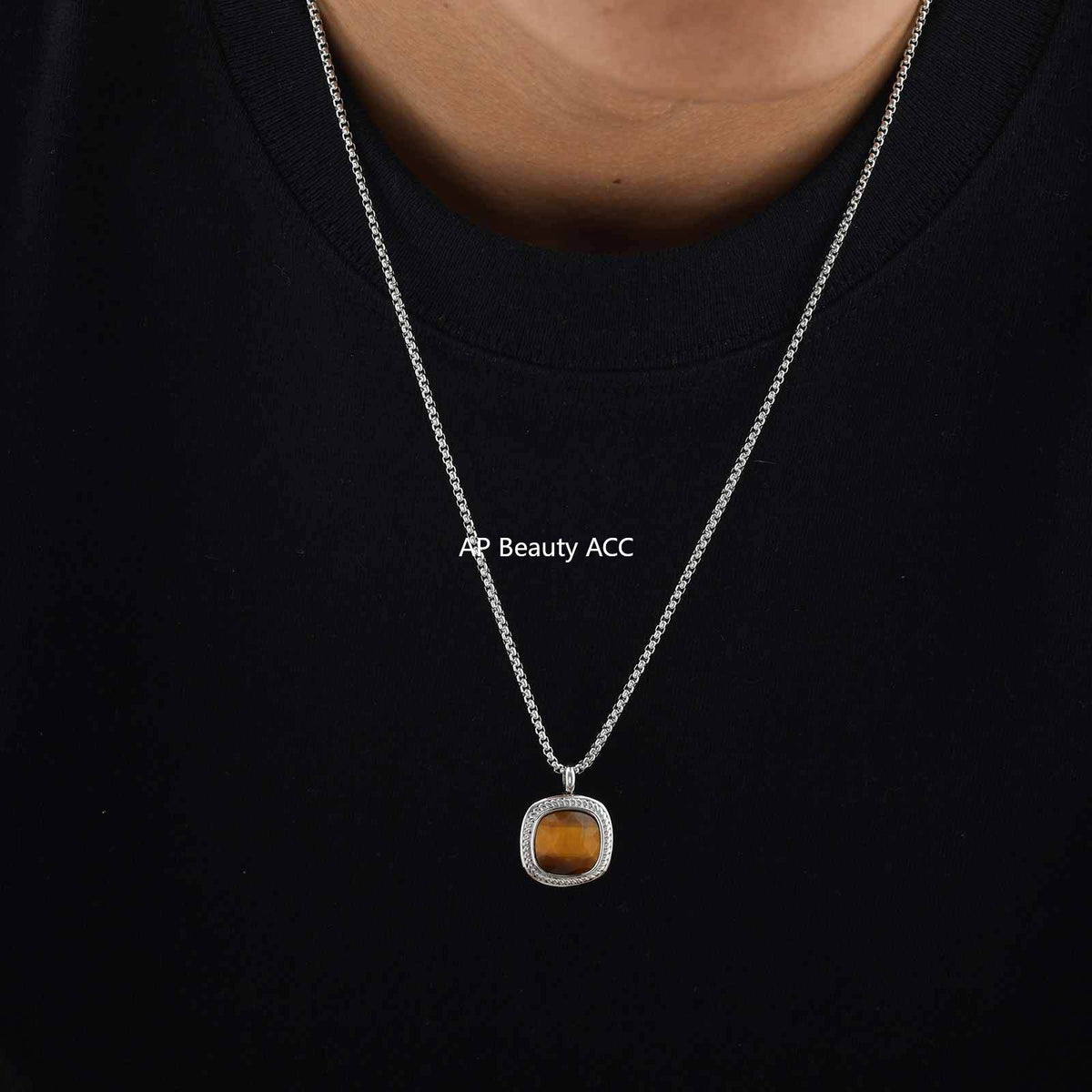 G관 - 스테인리스 스틸 사각 컷면 펜던트 목걸이 [NC-353] 25.11-1