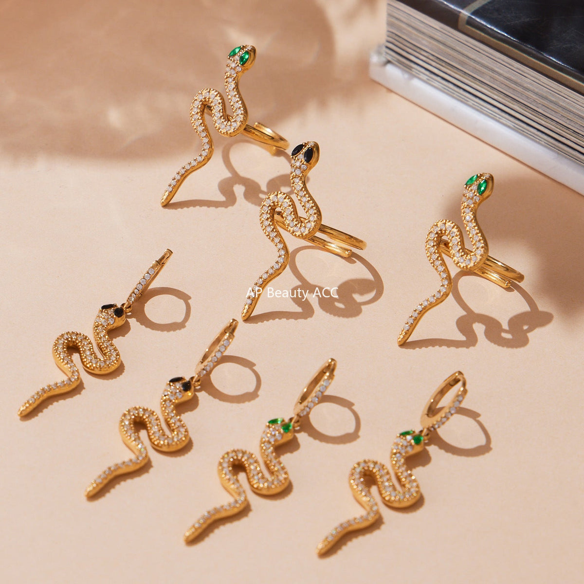 D관 - 18K 도금 스테인리스 스틸 큐빅 뱀 디자인 반지 귀걸이 [TXF412] 25.10-1