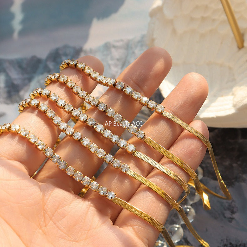 D관 - 티타늄 스틸 큐빅 블레이드 체인 목걸이 팔찌 [P281-E326] 25.11-2