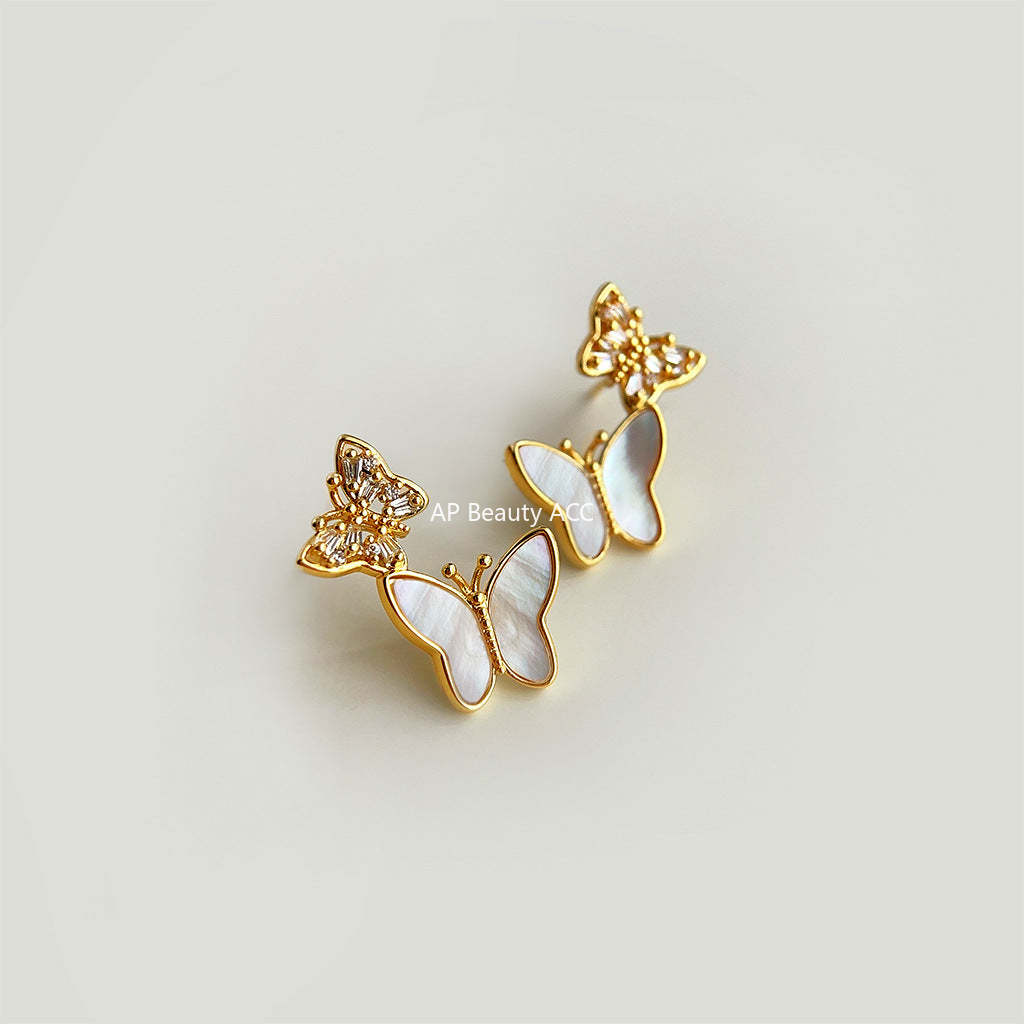 C관 - 자개 큐빅 나비 리본 14K 도금 귀걸이 [4396] 24.07-1