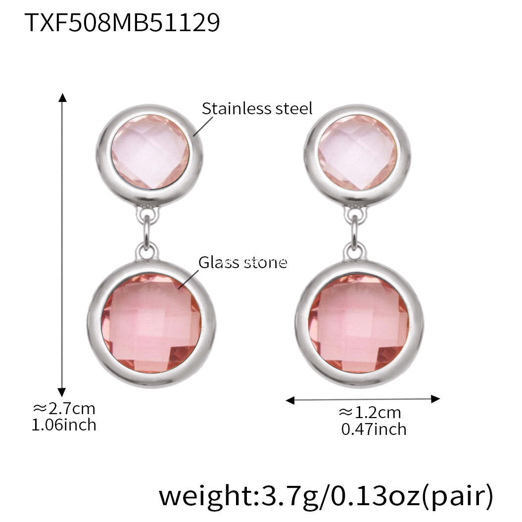 D관 - 스테인리스 스틸 풀 큐빅 글라스 스톤 18K도금 팔찌 귀걸이 [TXE508] 25.12-1