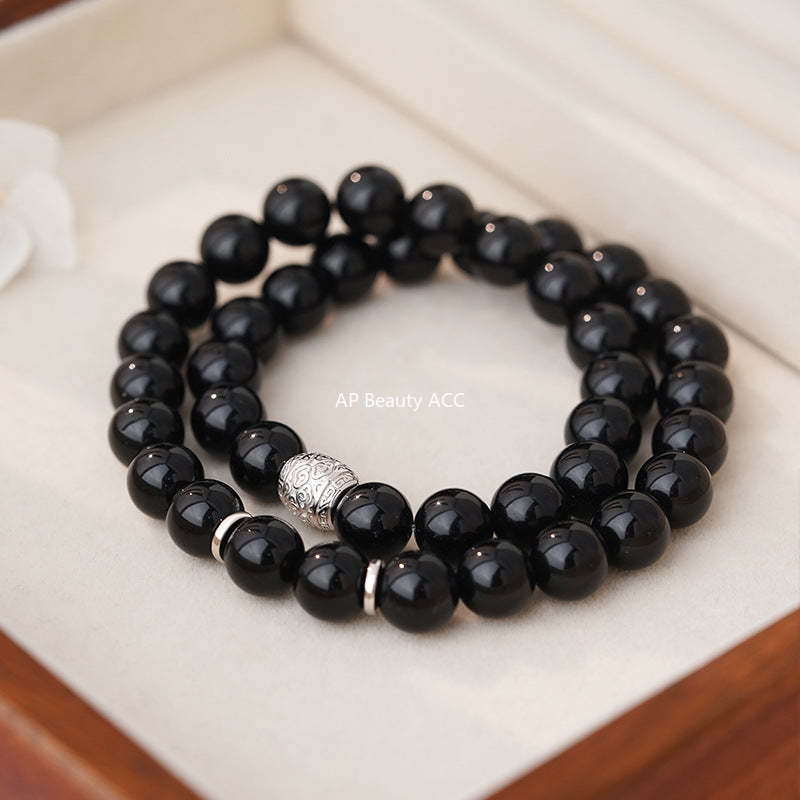 B관 - 999 실버 흑요석 비즈 우레탄줄 팔찌 [YC5148SL_1] 25.10-5