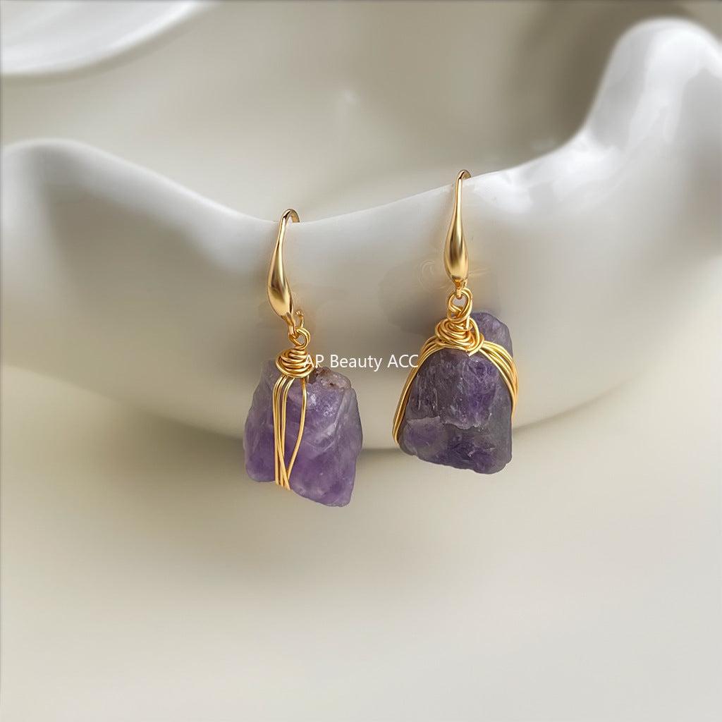 C관 - 핸드메이드 천연 자수정 후크형 귀걸이 [6892] 25.10-2