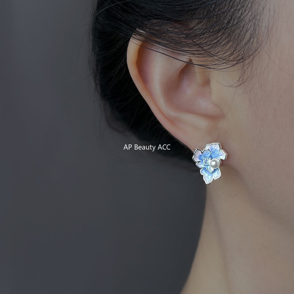 C관 - 925 은침 핸드페인팅 플라워 큐빅 진주 귀걸이 [6863] 25.10-1