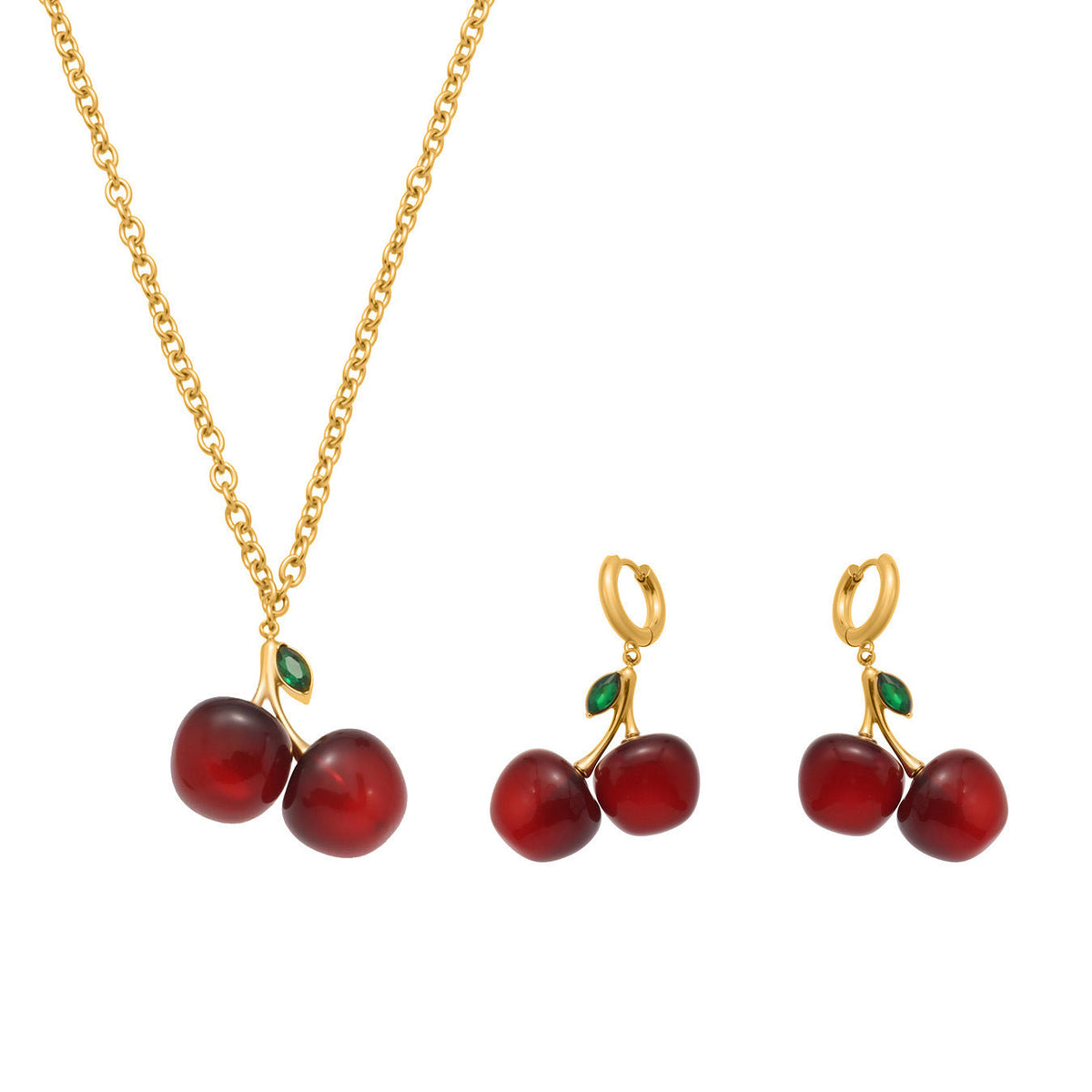 D관 - 스테인리스 스틸 레진 체리 펜던트 목걸이 귀걸이 [TXF427] 25.10-2