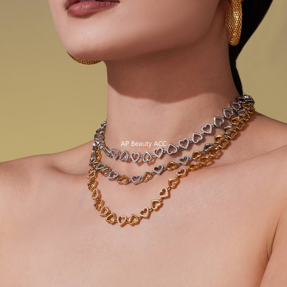 D관 - 18K 골드 도금 스테인리스 스틸 하트 큐빅 핸드메이드 체인 목걸이 팔찌 [TXP417] 25.10-1