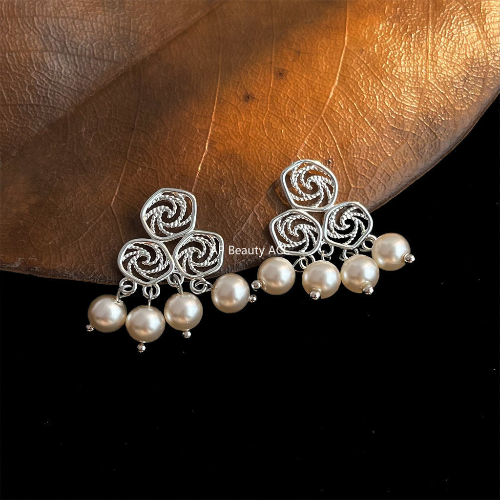 C관 - 925 은침 문양 진주 핸드메이드 귀걸이 [7058] 25.11-2
