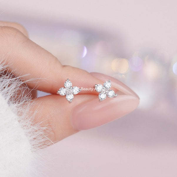 B관 - 999 실버 클로버 플라워 큐빅 스터드 귀걸이 [YC8241E_1] 25.10-4