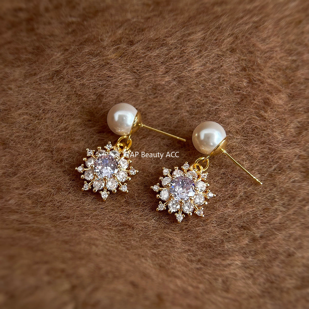 C관 - 925 은침 눈꽃 큐빅 진주 핸드메이드 귀걸이 [7078] 25.11-2