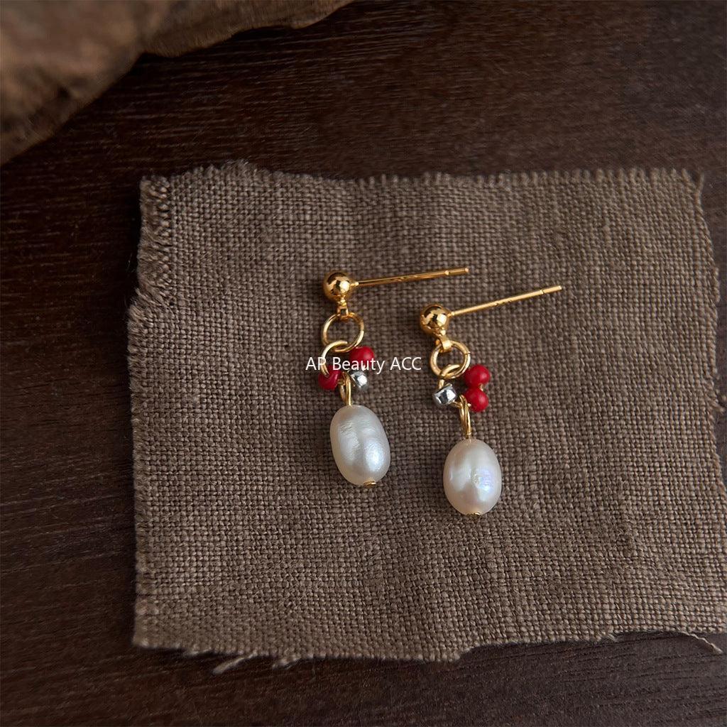 C관 - 핸드메이드 담수 진주 14K 도금 은침 귀걸이 [5836] 25.04-2