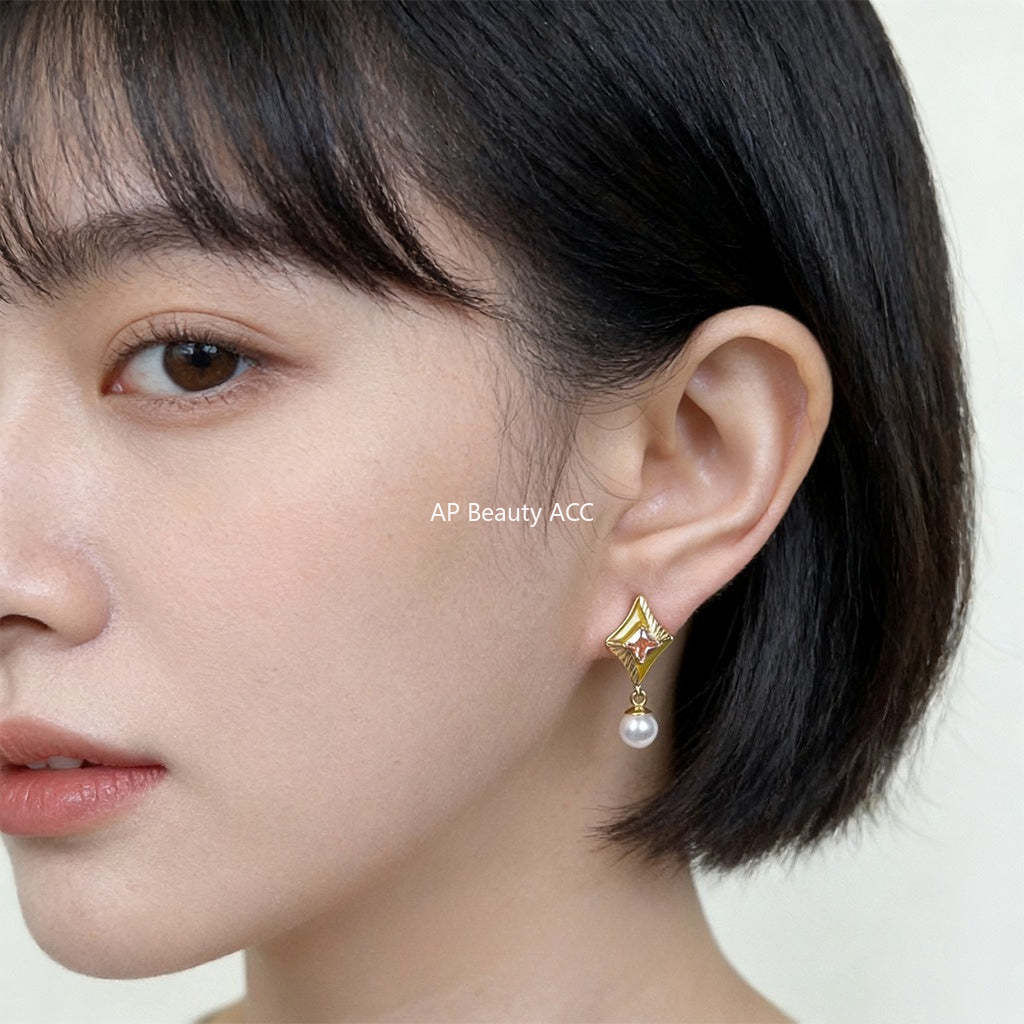 C관 - 925 은침 다이아몬드 모양 큐빅 진주 귀걸이 [7216] 25.12-3