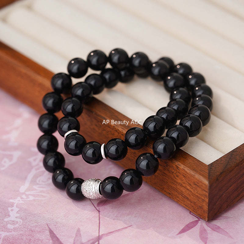 B관 - 999 실버 흑요석 비즈 우레탄줄 팔찌 [YC5148SL_1] 25.10-5