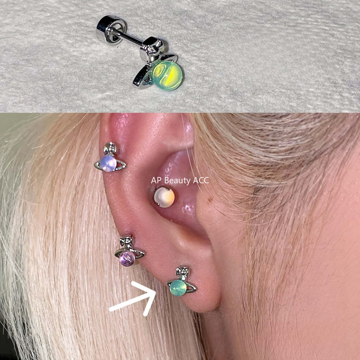 A관 - 행성 디자인 큐빅 티타늄 스틸 피어싱 귀걸이 [EH-4343] 25.12-2