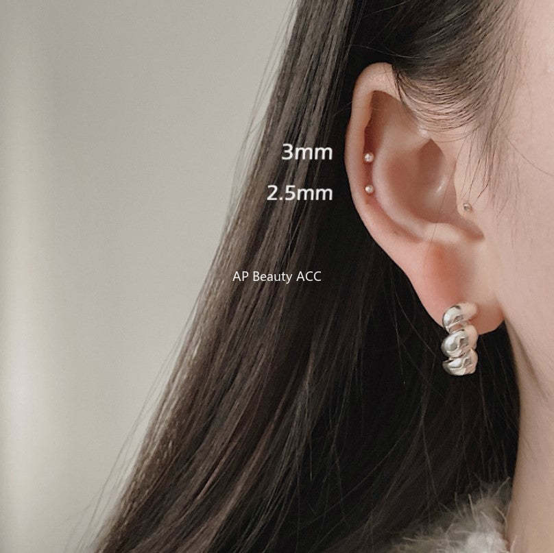 F관 - 925 실버 비즈 피어싱 귀걸이 [C876] 25.12-1