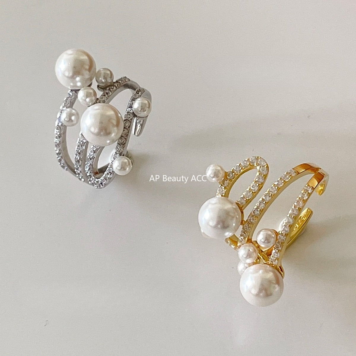 A관 - 빈티지 진주 레이어 큐빅 오픈형 반지 [JZ-0728] 25.11-1