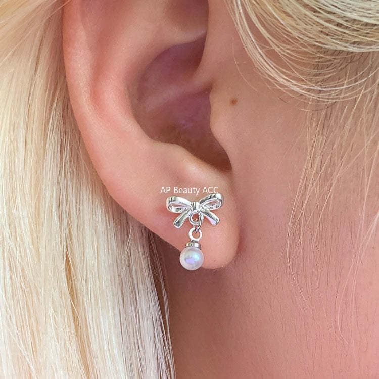 A관 - 소형 리본 925 은침 진주 귀걸이 [EH-4319] 25.12-3