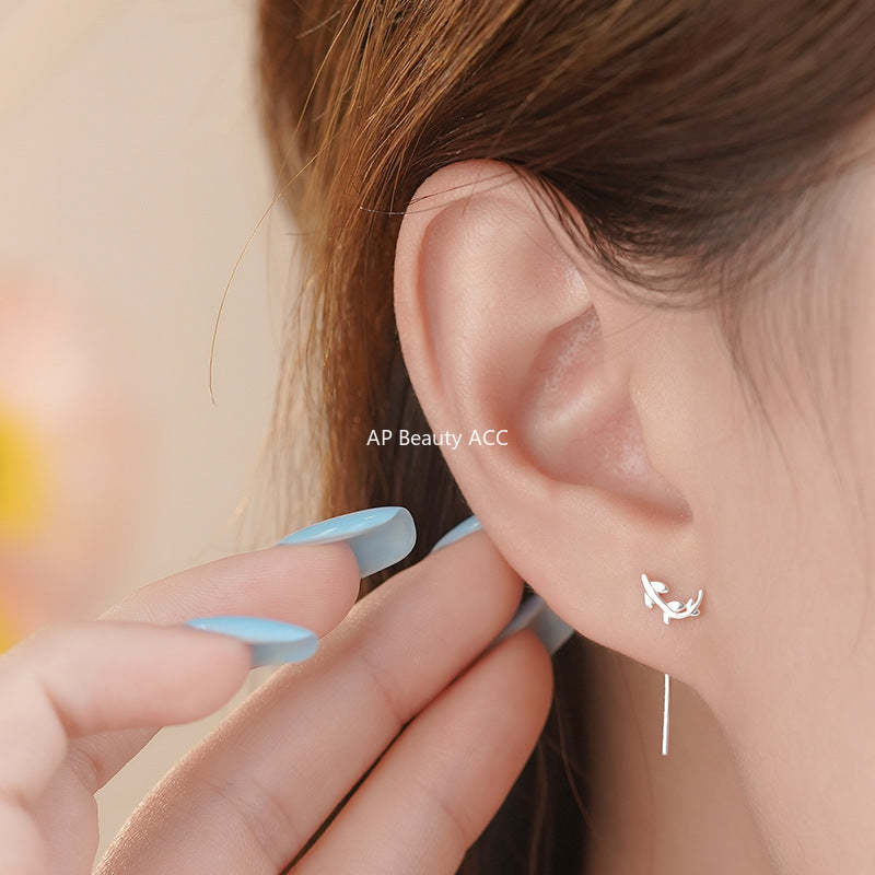 B관 - 999 실버 꽃잎 줄기 모양 드롭 귀걸이 [YC2156E_1] 25.09-4