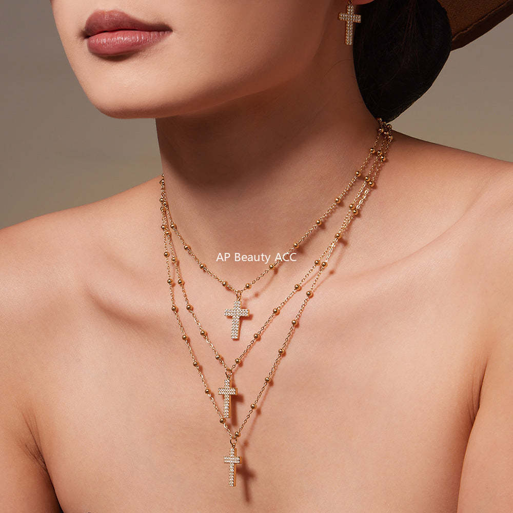 D관 - 스테인리스 스틸 십자가 큐빅 18K 도금 반지 귀걸이 팔찌 목걸이 [TXP503] 25.11-4