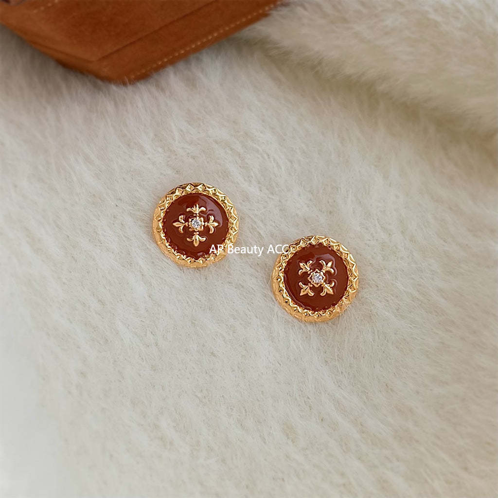 C관 - 925 은침 원형 버튼 핸드페인팅 귀걸이 [7037] 25.11-1