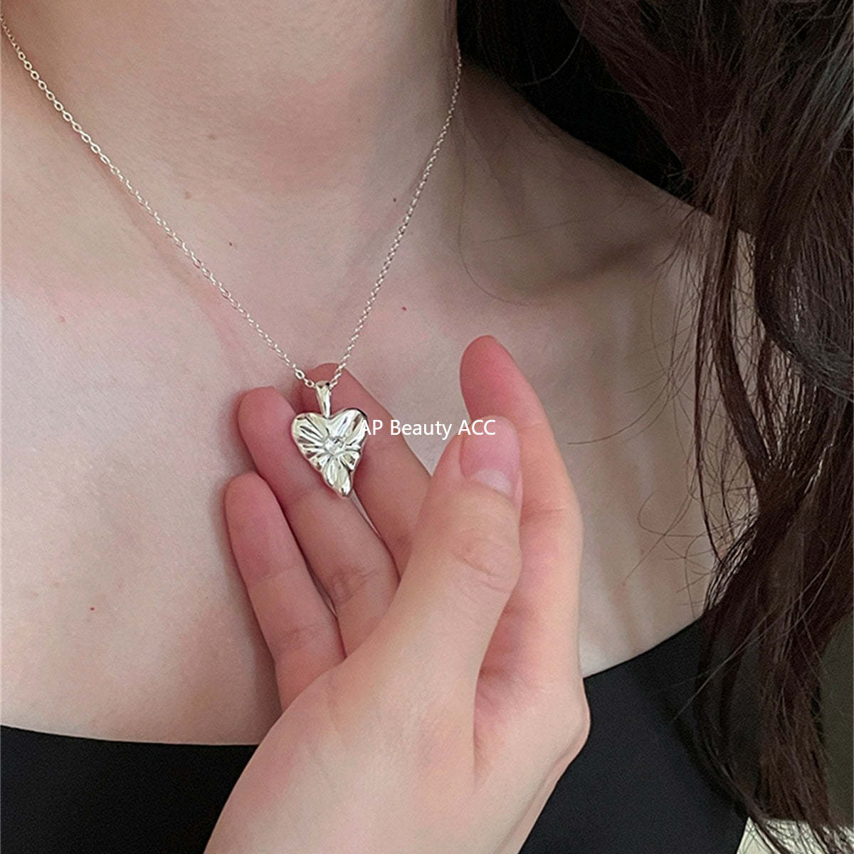 A관 - 925 실버 하트 웨이브 큐빅 펜던트 목걸이 [XL-1204] 25.10-1