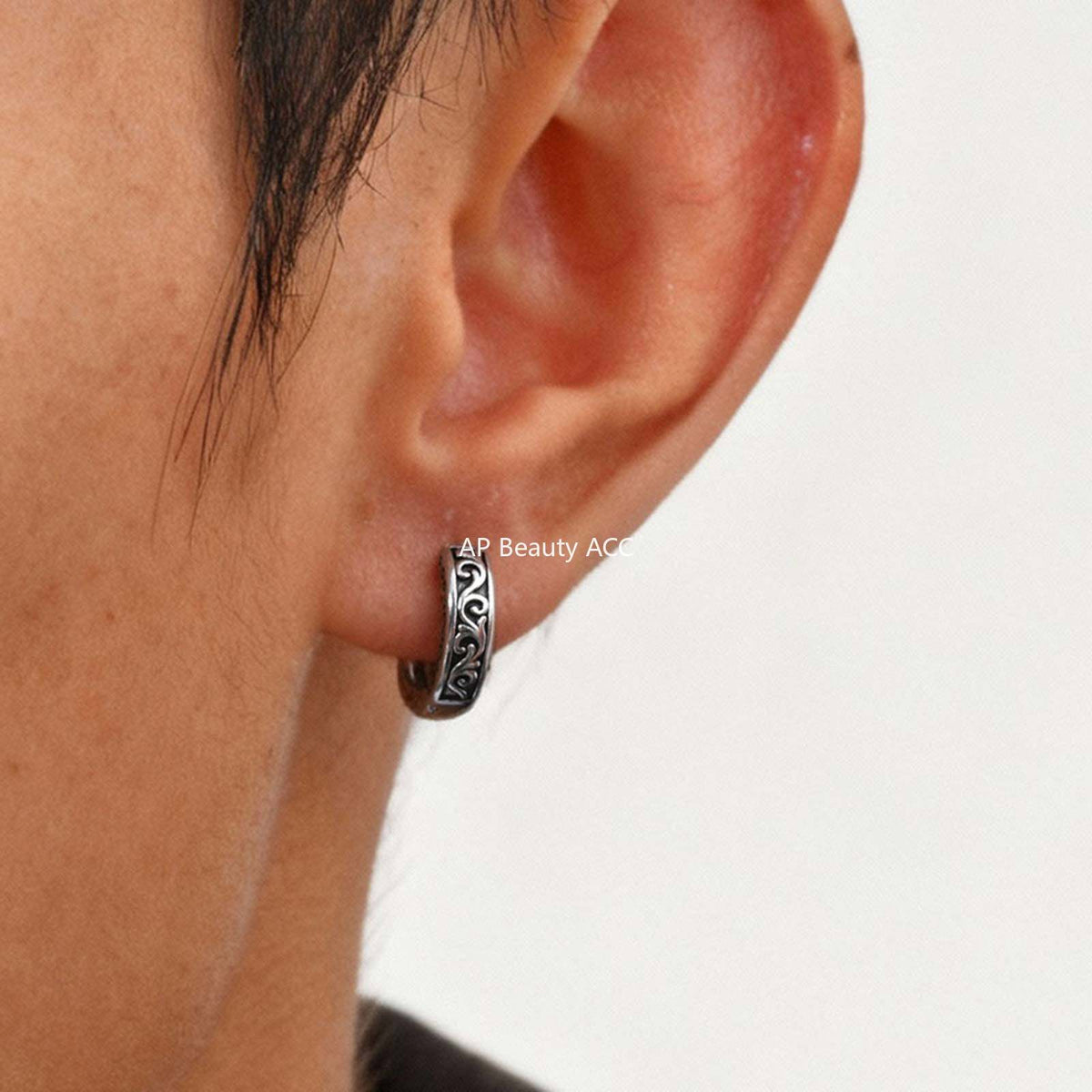 G관 - 스테인리스 스틸 빈티지 컬러 패턴 링 귀걸이 [EH-839] 25.12-1