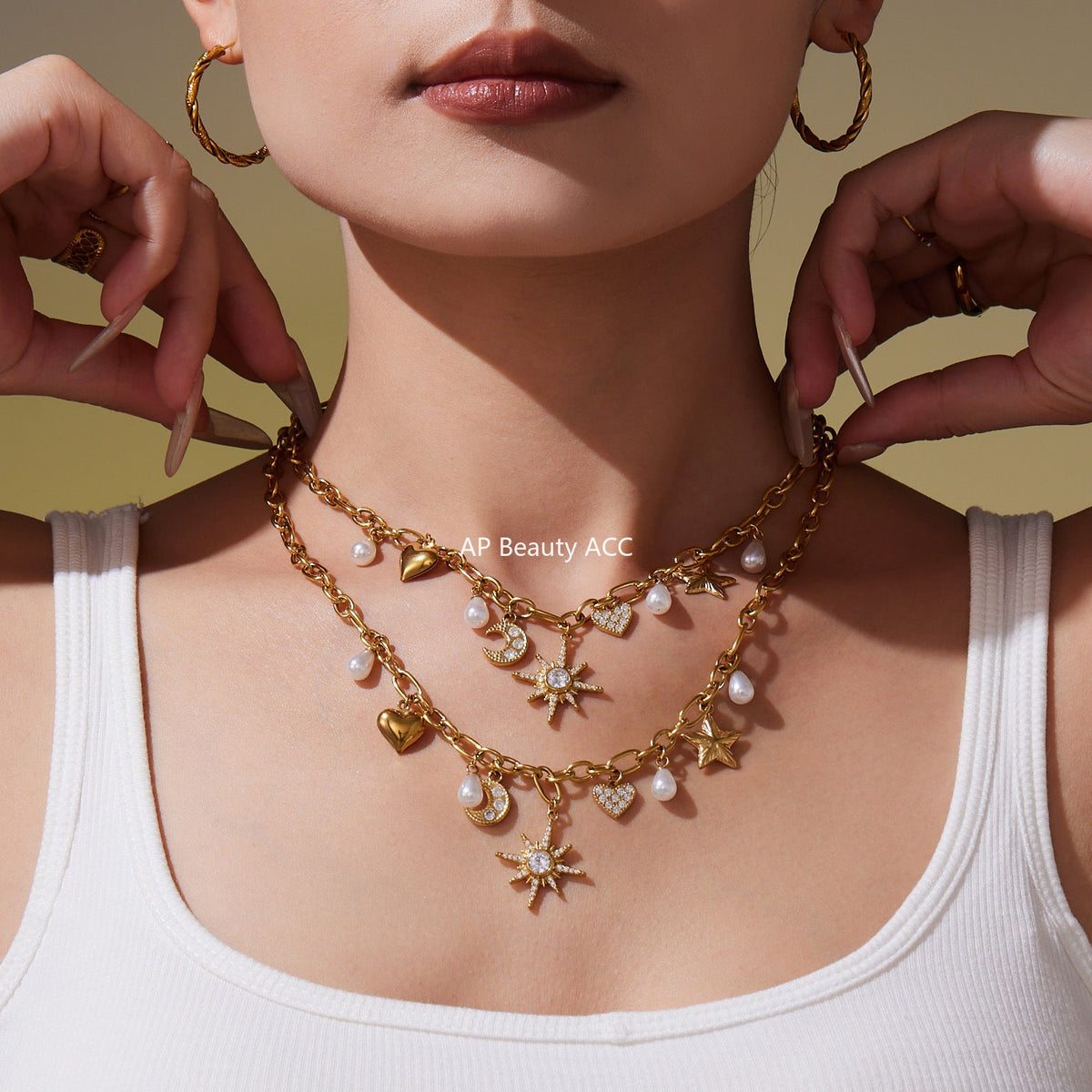 D관 - 스테인리스 스틸 별 달 하트 큐빅 진주 목걸이 팔찌 [TXP413] 25.10-1