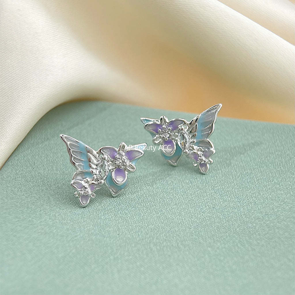 C관 - 나비 에나멜 글레이징 큐빅 925 실버 귀걸이 [5768] 25.03-4