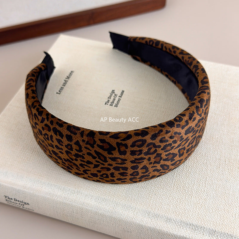 E관 - 스웨이드 호피무늬 패턴 와이드 스펀지 머리띠 [27582] 25.10-3