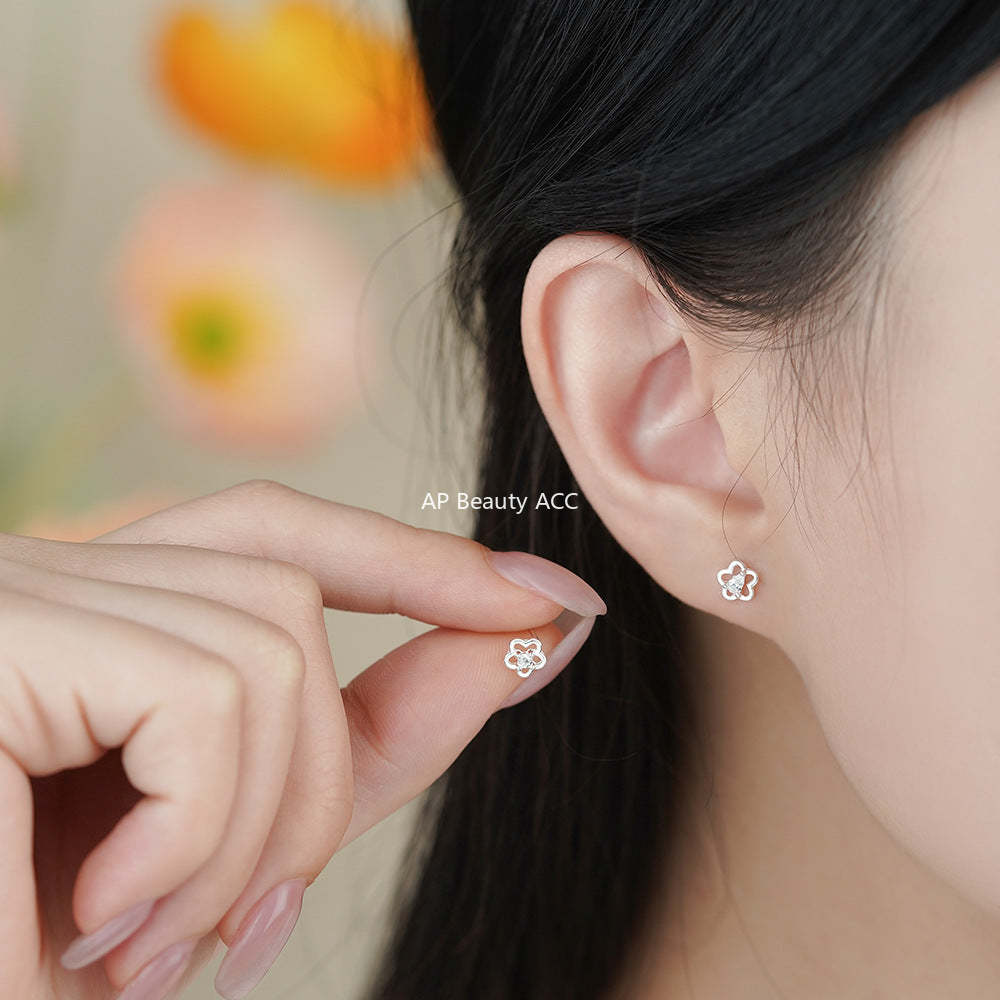 B관 - 999 실버 플라워 원형 물방울 큐빅 비대칭 귀걸이 [YC2220E_2] 25.11-4
