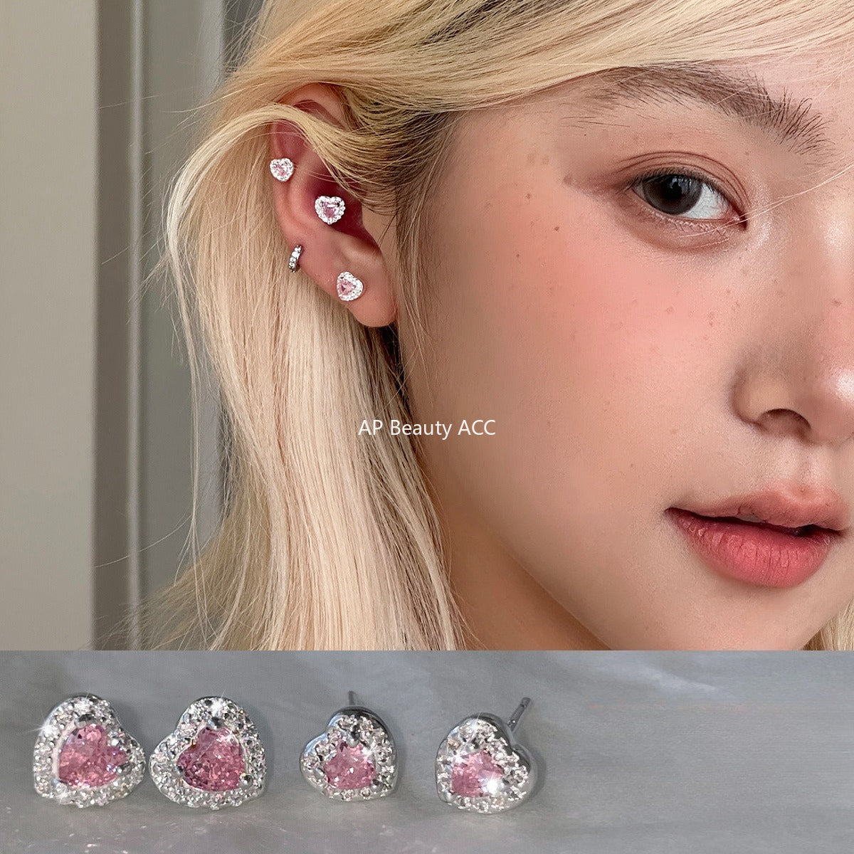 A관 - 999 실버 핑크 하트 큐빅 귀걸이 [EH-4177] 25.10-3