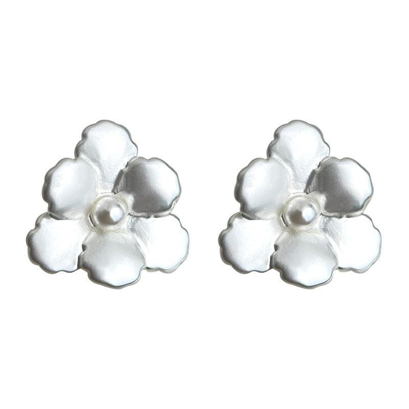 C관 - 무광 실버 진주 플라워 925 은침 귀걸이 [5829] 25.04-2