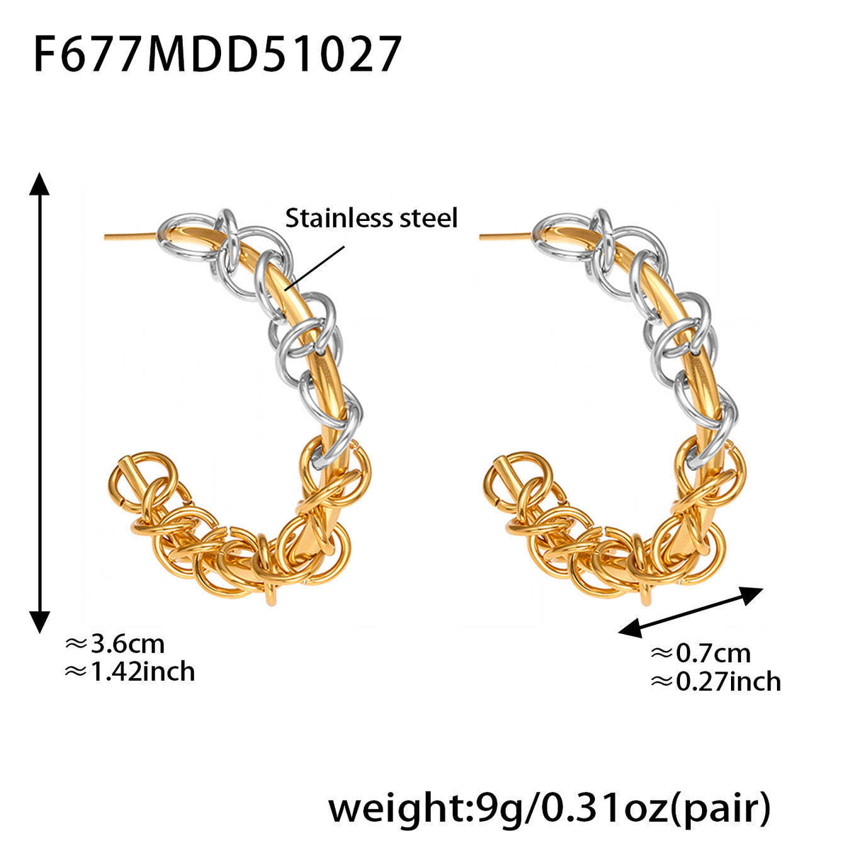 D관 - 스테인리스 18K 도금 투톤 꼬임 C형 귀걸이 [F677] 25.10-5