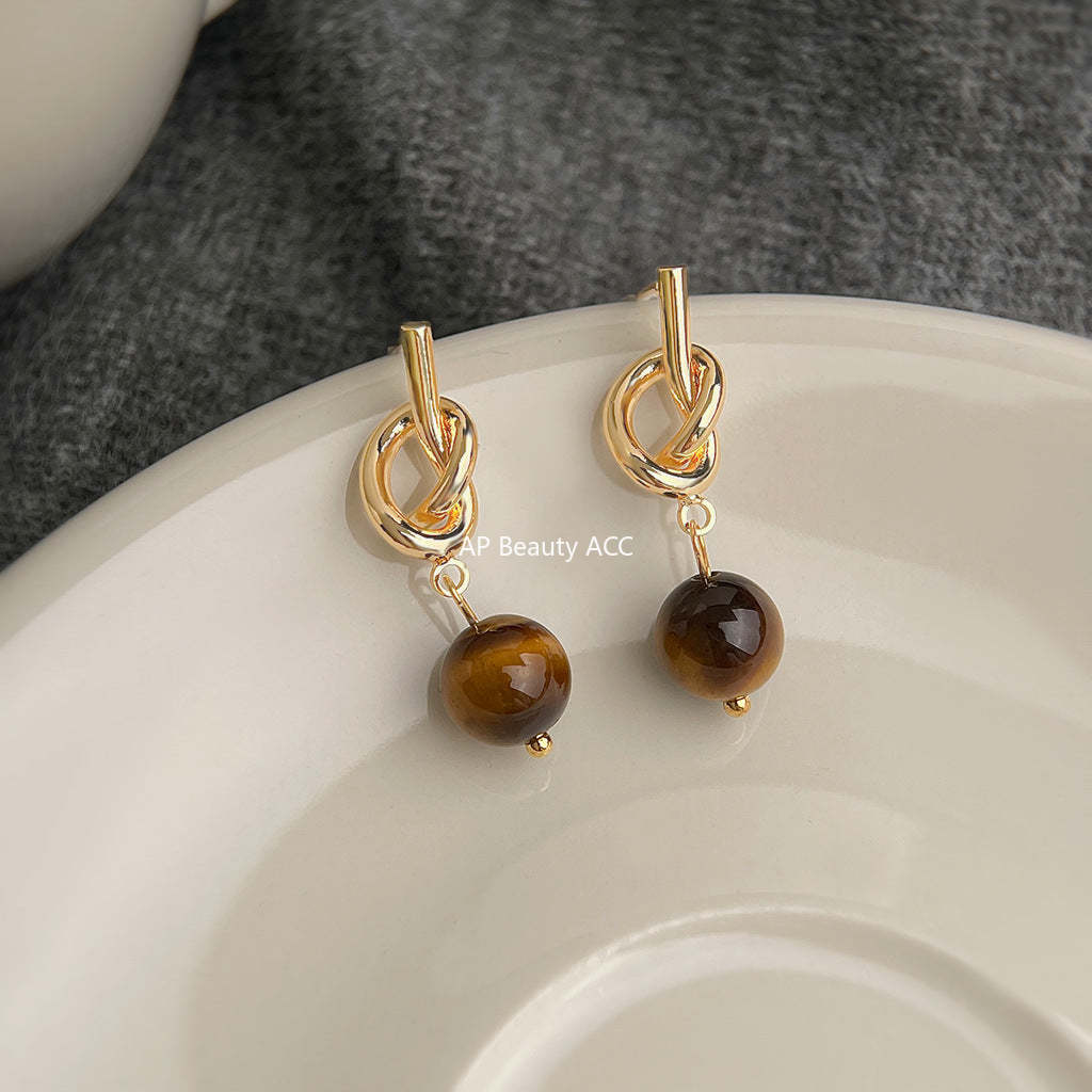 C관 - 핸드메이드 호안석 매듭 925 은침 귀걸이 [6810] 25.09-4