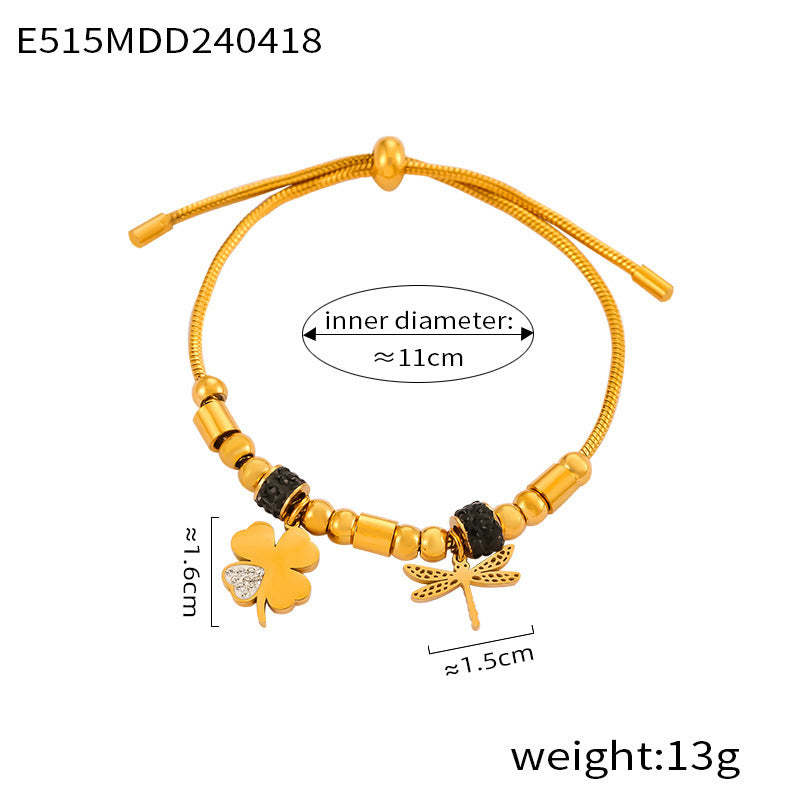 D관 - 빈티지 레트로 큐빅 장식 기하학 패턴 티타늄 스틸 도금 팔찌 [E514-21] 24.04-4