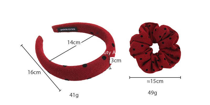 E관 - 레드 도트 패브릭 곱창 헤어밴드 머리띠 [27755] 25.12-1
