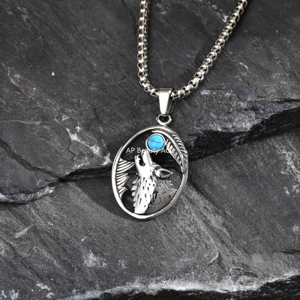 G관 - 스테인리스 늑대 머리 터키석 펜던트 목걸이 [PN-2231] 25.11-1