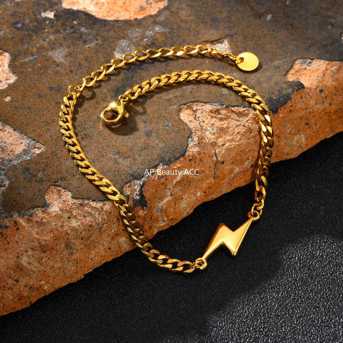 G관 - 스테인리스 스틸 번개 모양 펜던트 체인 팔찌 [BR-2620] 25.11-1