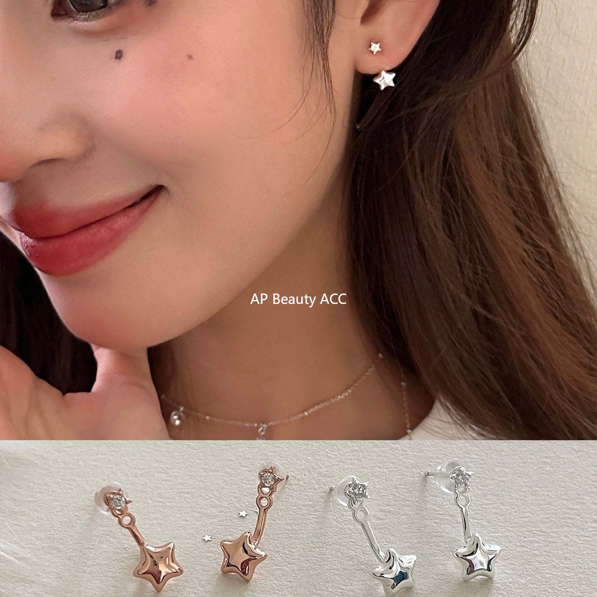 A관 - 925 은침 큐빅 별 디자인 후크형 귀걸이 [EH-4172] 25.10-4