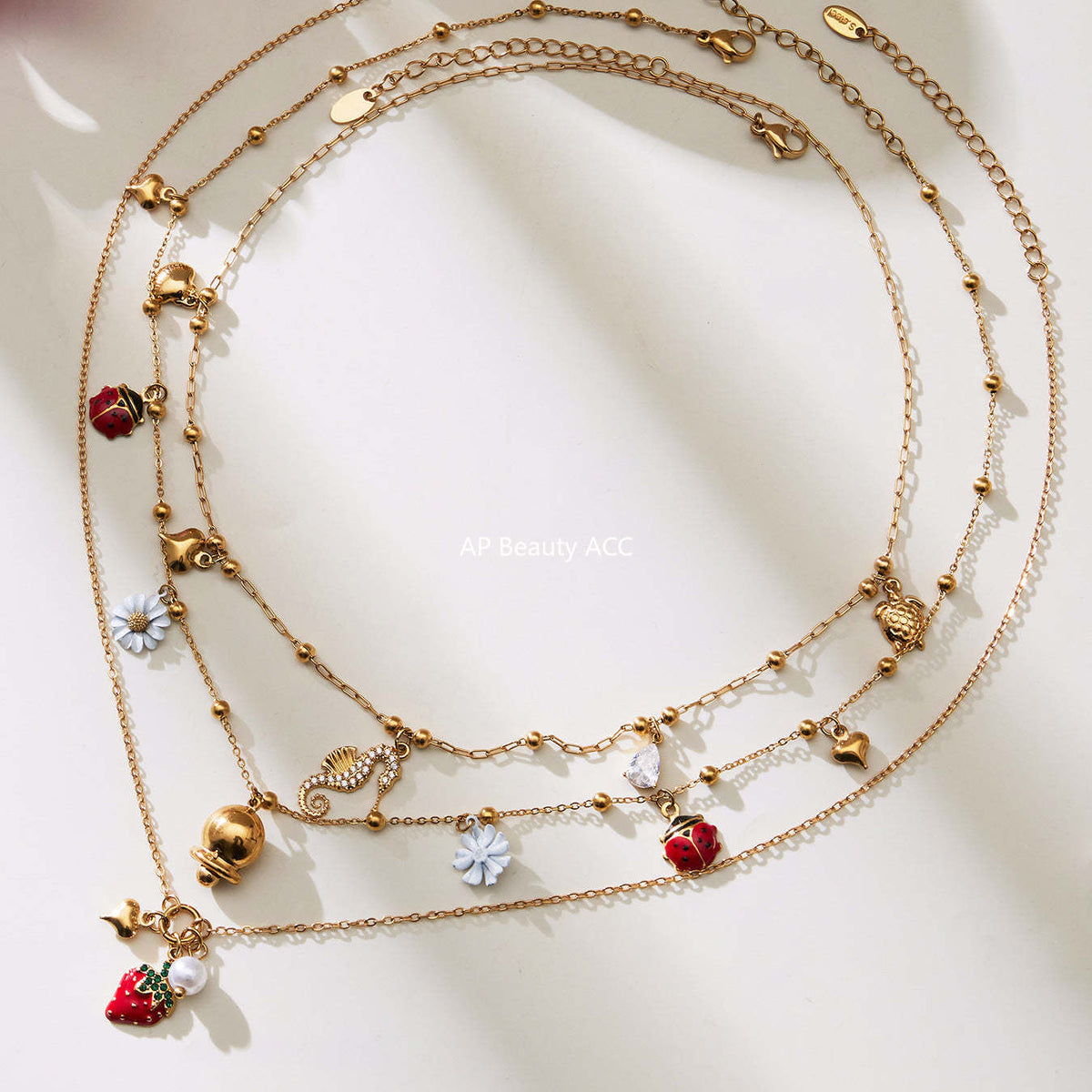 D관 - 스테인리스 스틸 해마 딸기 큐빅 펜던트 18K 도금 목걸이 [P755] 25.11-4