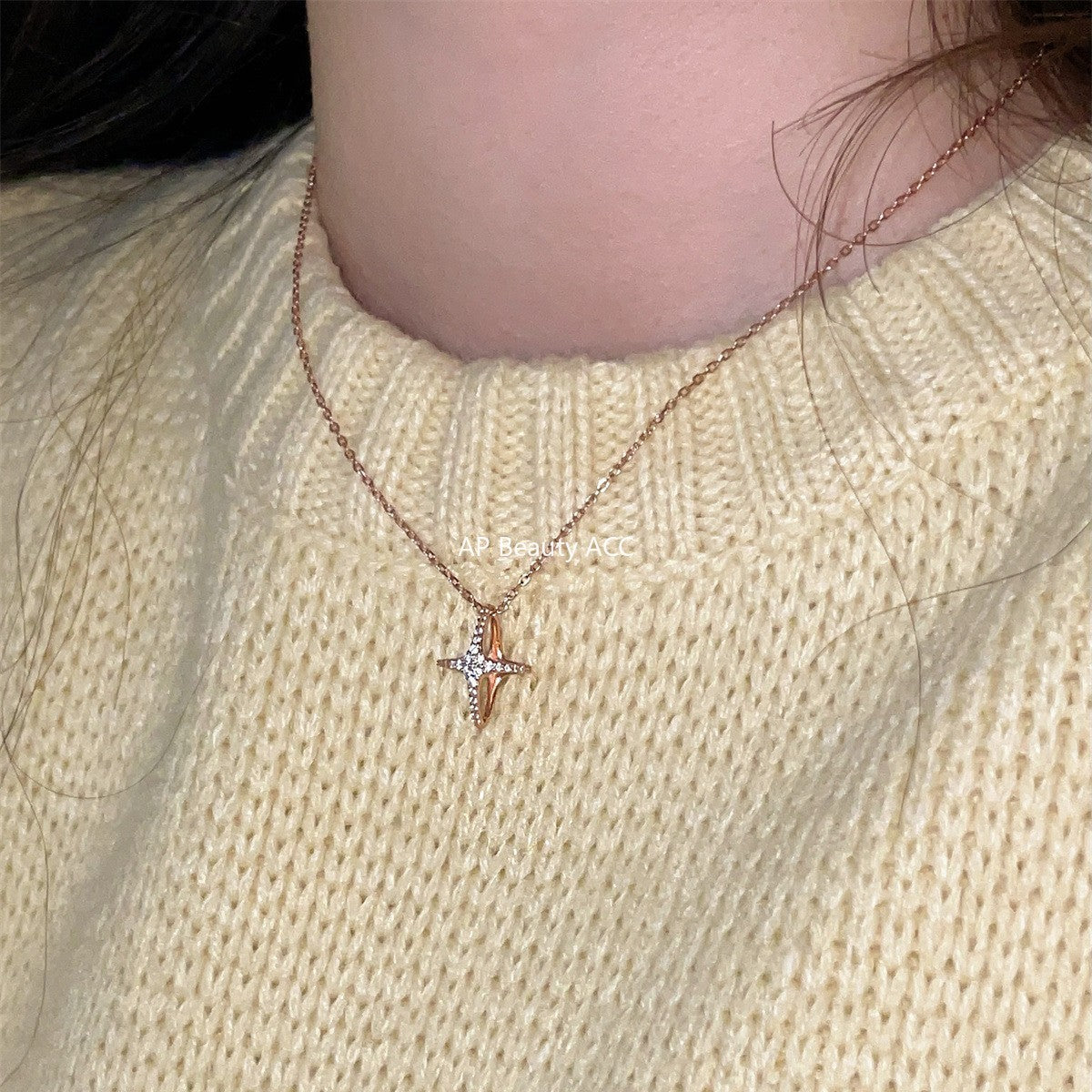 A관 - 925 실버 이중 원 별 큐빅 펜던트 목걸이 [XL-1216] 25.10-1