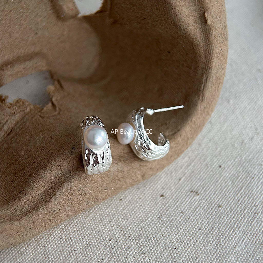 C관 - 담수 진주 기하학 텍스처 실버 귀걸이 [4406] 24.07-2