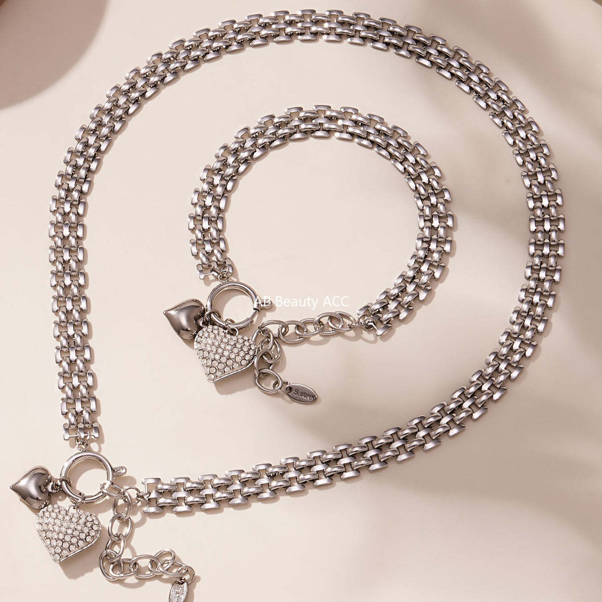 D관 - 하트 풀큐빅 펜던트 체인 스테인리스 스틸 목걸이 팔찌 [TXP476] 25.11-3