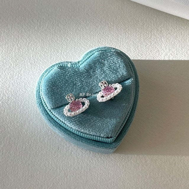 A관 - 핑크 큐빅 볼 디자인 진주 귀걸이 [EH-4313] 25.12-3