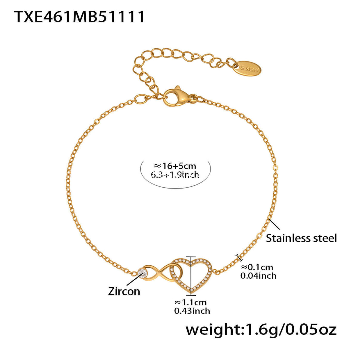 D관 - 하트 인피니티 큐빅 18K 도금 스테인리스 목걸이 팔찌 [TXP461] 25.11-3