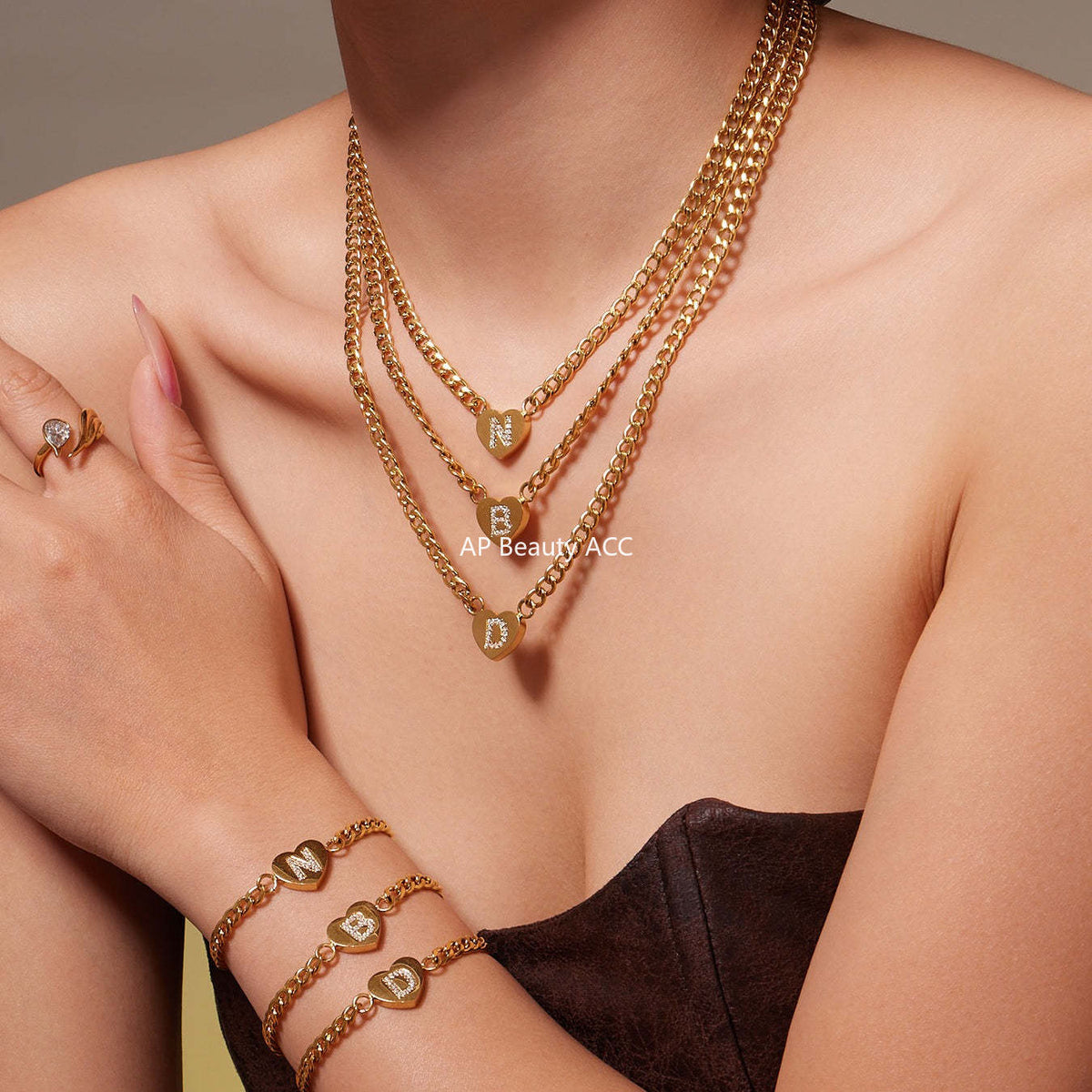 D관 - 스테인리스 스틸 하트 알파벳 큐빅 18K 도금 펜던트 목걸이 [RP021] 25.12-1