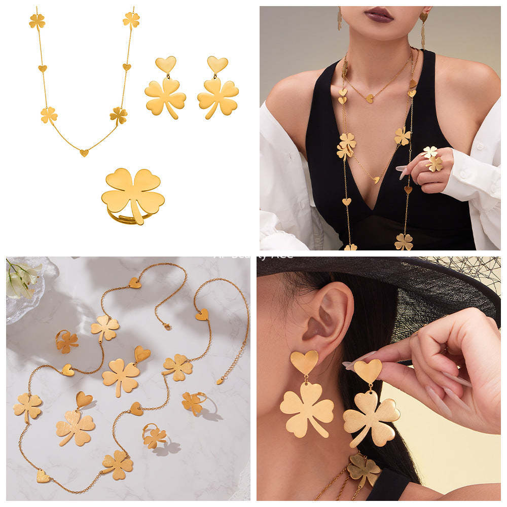 D관 - 스테인리스 18K 도금 하트 네잎 클로버 목걸이 귀걸이 반지 [TXP463] 25.10-5