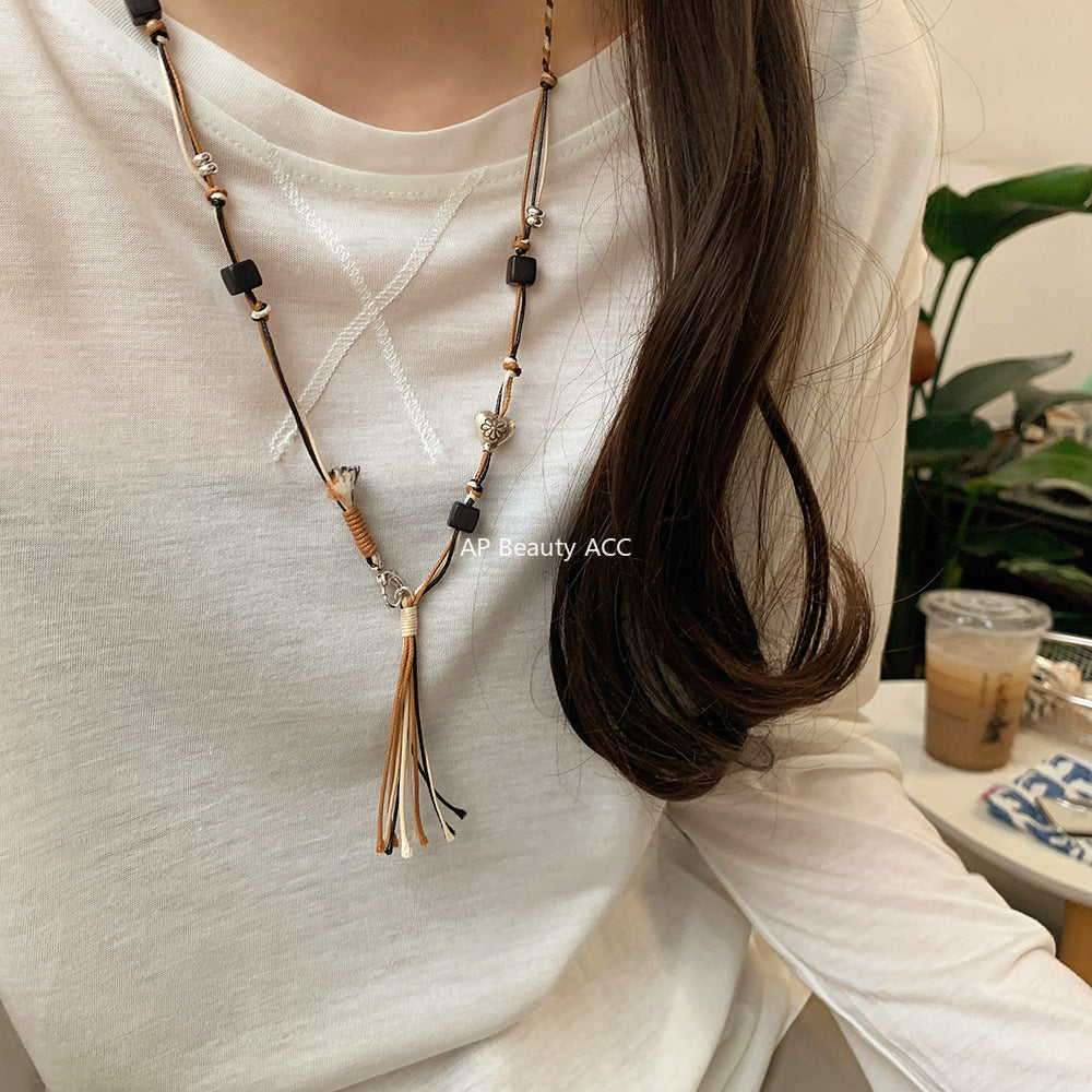 A관 - 925 실버 핸드메이드 흑단 하트 플라워 매듭 팔찌 목걸이 [1401] 25.10-2