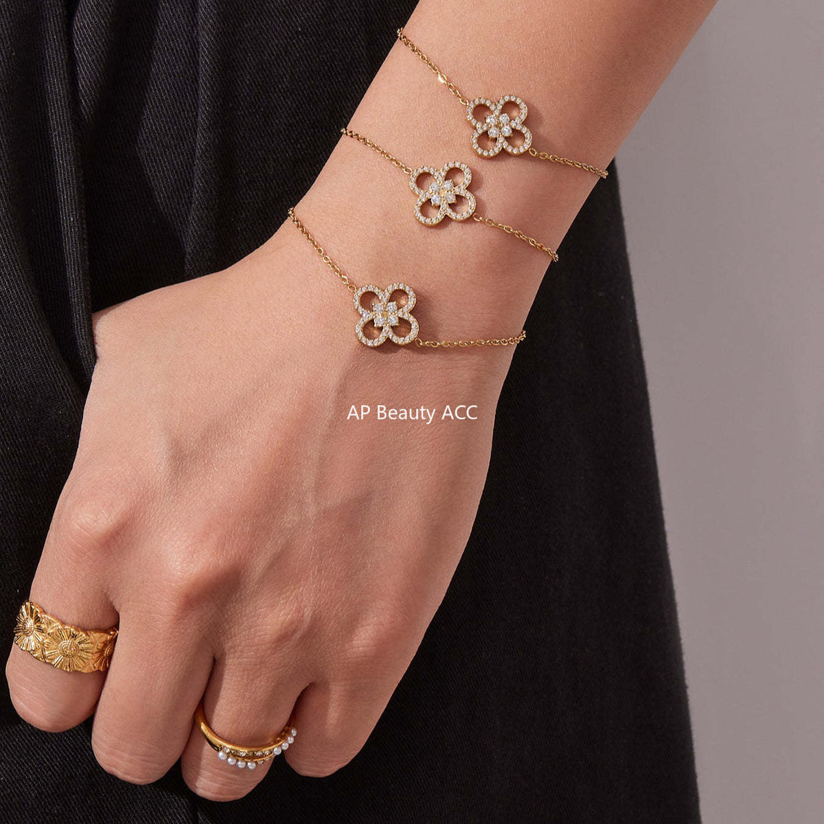 D관 - 네잎클로버 큐빅 18K 도금 스테인리스 목걸이 팔찌 [TXP474-TXE474] 25.11-3