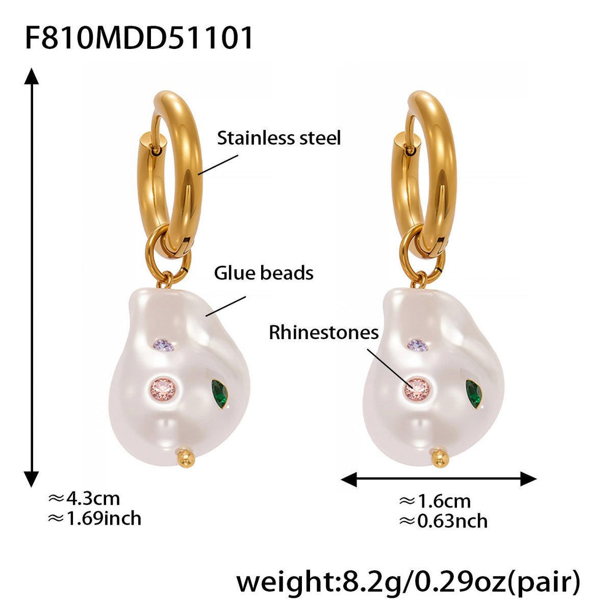 D관 - 스테인리스 18K 도금 진주 컬러 큐빅 귀걸이 [F810] 25.11-1